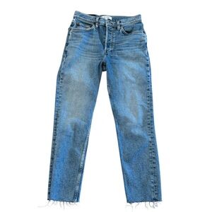 Re/Done 90’s High Rise AnkleCrop Jeans in Bright Faded Blue